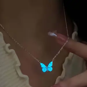 fashion Blue Luminous Butterfly Necklace,Pendant Necklace,Women Gift,Valentine's Day Gift