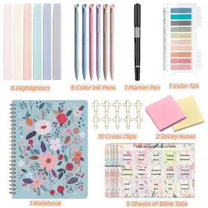 Bible Study Kit, including 1 Notebook, 6 Highlighter, 6 Ink Pens,1 Marker Pen and 2 Sticky Notes &more– Christian Gift for Female Students and Beginners