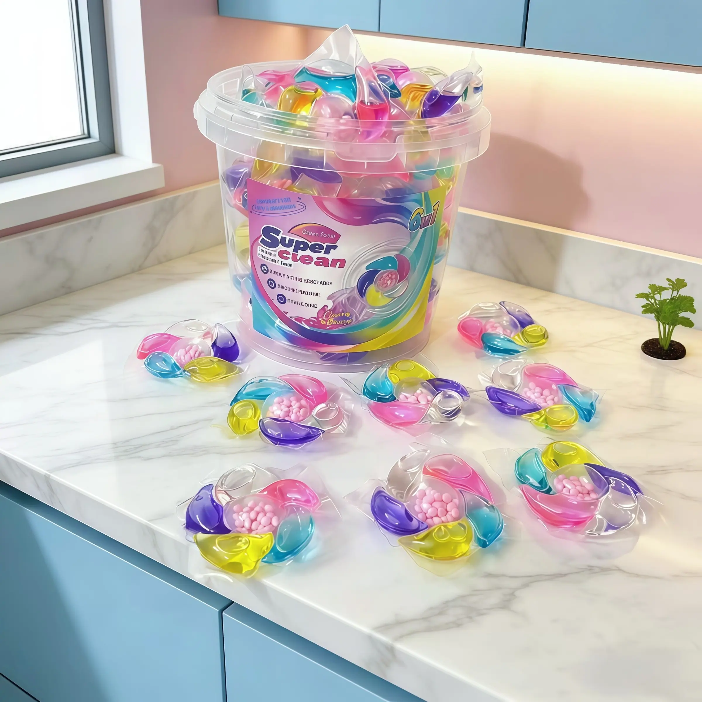 New Arrival 6-In-1 Laundry Detergent Capsules, 1 Bucket of 500g, Long-Lasting Fragrance, Stain Removal, Disinfecting Scented Beads