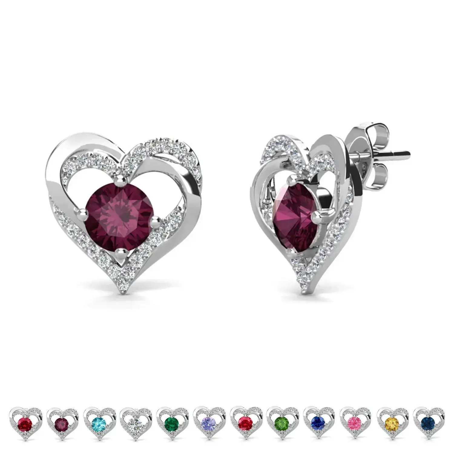 Birthstone Double Heart Earrings with Simulated Diamond CrystalsGift Birthstone Double Heart Earrings with Simulated Diamond CrystalsGift