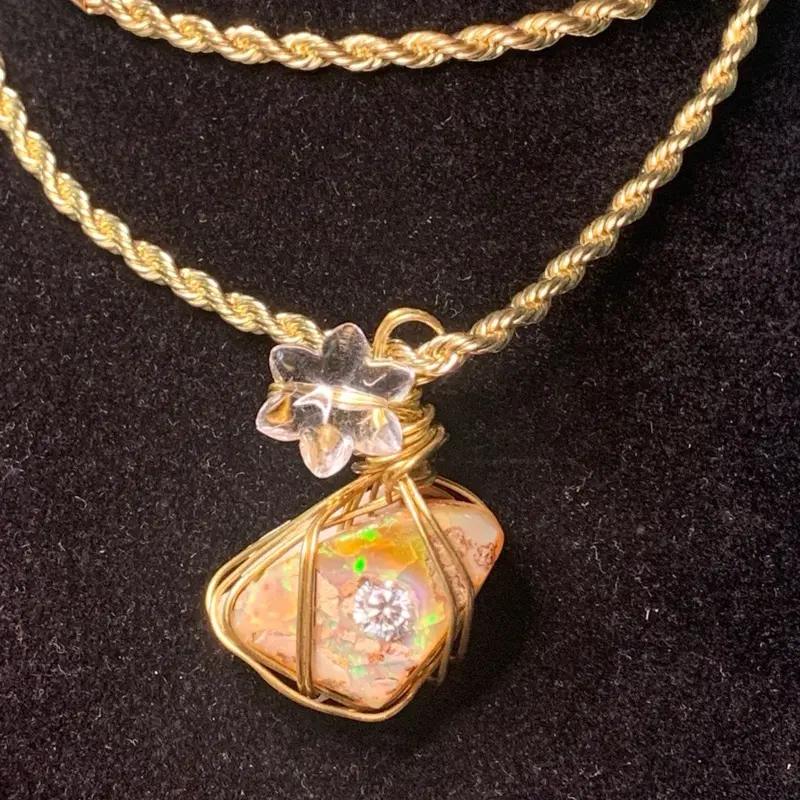 Forever Summer” Opal Wire Wrap Pendent: Donation Peice to NCMEC
