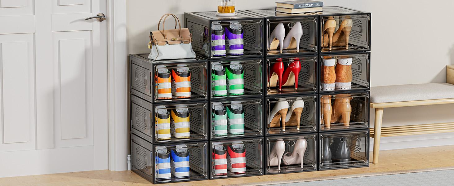 7CODE 20-Packs Shoe Box Storage Set Transparent Shoe Organizer Thickened Magnetic Acrylic Simple Hard Plastic Thickened Flip-Top Lid