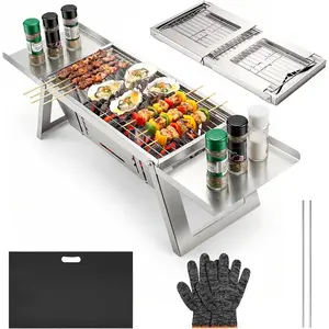 Small Portable Bbq Charcoal Grill,Mini Folding Barbecue Grill With 4-Level Heat Control,Outdoor Tabletop Bbq For Camping Essentials,Easy-To-Use Barbecue  For Picnic Garden Terrace Camping Travel