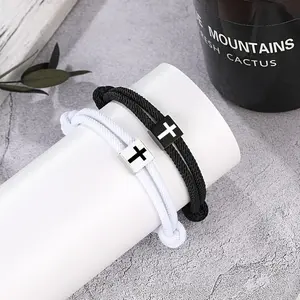 Cross Bead Decor Bracided Rope Matching Bracelet Set, Fahsionable Couple Braided Drawstring Bracelet for Women & Men, Trendy All-match & Exquisite Jewelry for Birthday Gift, Balentine's Day, Promise Gift