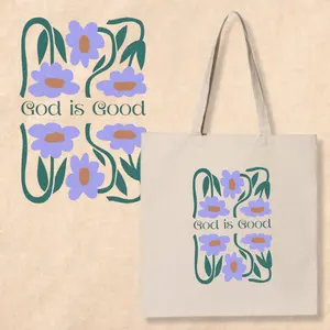 God Is Good Tote Bag, Christian Floral Canvas Bag, Faith Based Aesthetic Tote, Religious Gift for Women, Inspirational Everyday Bag