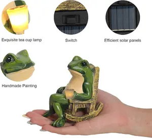 Miniature Frog Garden Statue Gifts Valentines Day Decorations Fairy Garden Accessories Outdoor Lights Solar Garden Frog Decor Art Housewarming Gift for Patio,Yard,Lawn Ornament,3.89"x2.36"x3.93