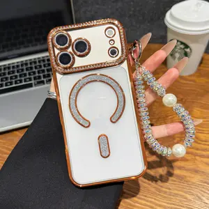 Fashionable sparkling diamond hanging rope phone case, comprehensive protective lenses, anti fall and anti impact phone protective case, suitable for iPhone 17 Pro Max 16 15 Plus 14 13 12 Magsafe iPhone phone cases