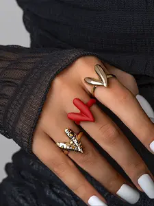 Women's Leopard Print Heart Enamel Adjustable Ring, Fashionable Daily Wear Jewelry Gift for Birthdays & Festivals