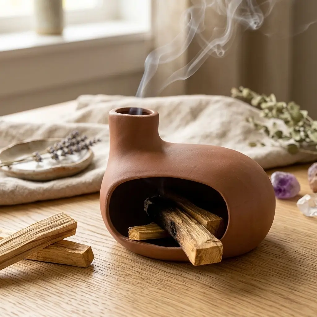 Terracotta Palo Santo Holder - Modern Chiminea Incense Burner for