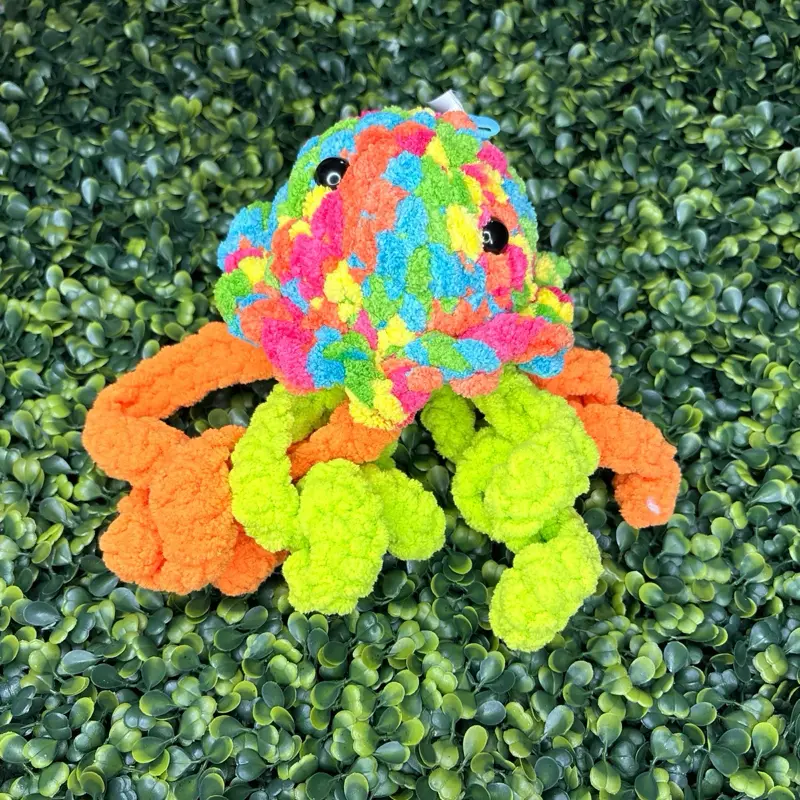 Handmade Crochet Jellyfish Plush - Colorful Orange & Green Small Soft Yarn Ocean Themed Stuff - Cute Amigurumi Ocean Gift