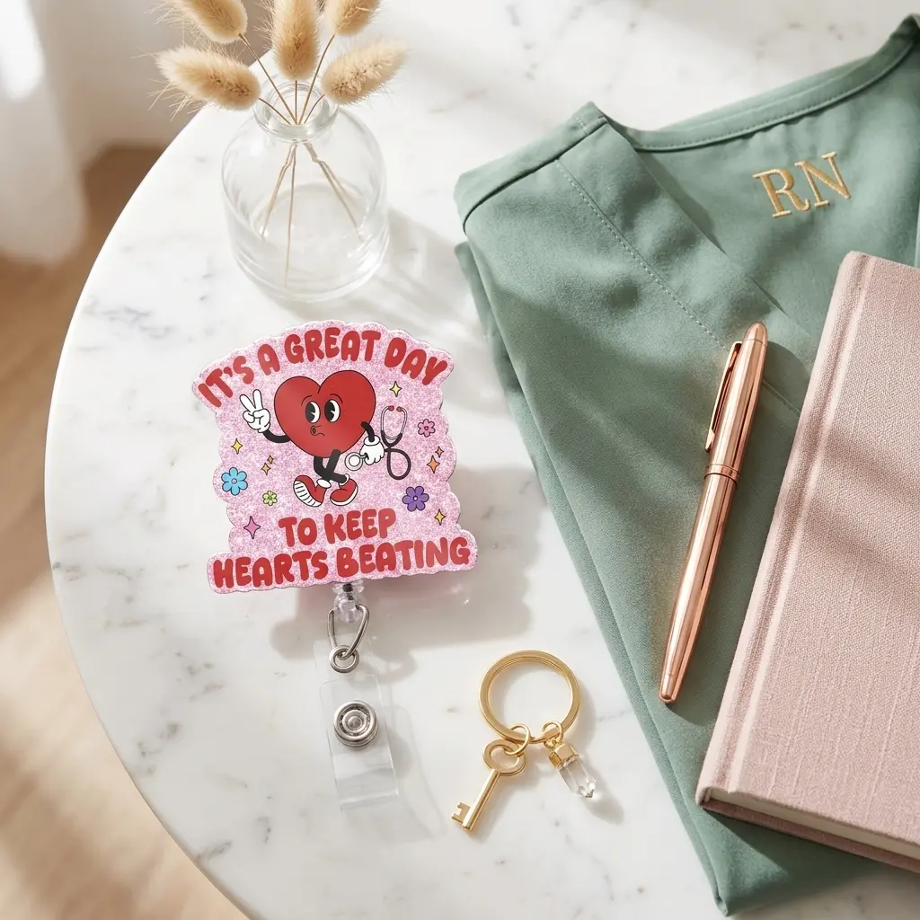 It's A Great Day To Keep Hearts Beating Badge Reel, Funny Cardiac Nurse Retractable ID Holder, Cardiology Tech Name Tag Clip, Gift