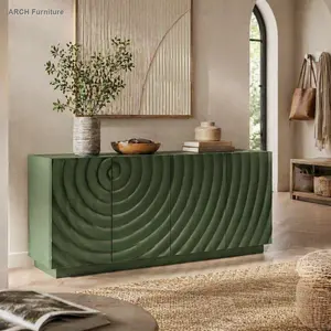 59" Mid-Century Modern Green 4-Door Wood Sideboard - Spacious Wave Texture Storage Cabinet, Modern Credenza Cabinet, Media Console for Entryway, Living Room