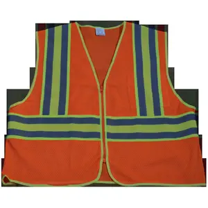 212 MAIN Petra Roc OVM2-CB2 Sleeveless Safety Vest, ANSI Class II, Orange Mesh with Contrast Binding, 3-4 Pockets, Laminate Silver Reflective Tapes, Sizes 2, 2X, 3X