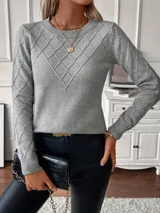 USEEN 2026 US New Minimalist Women's Solid Color Round Neck Longsleeves Soft Knit Pullover Sweater - Basic Casual Fall Everyday Top Piece