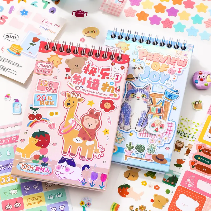 700 PCS Kawaii Lifestyle Sticker Book (30 Sheets) - 12 PET, 20 Glossy Paper Designs for Scrapbooking, Cute Vibrant Shabby Chic Art Stickers for Kawaii Daily Items