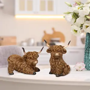 Scottish Highland Cow Resin Statue, Cute Simulation Baby Bull Figurine, Home Decor Ornament, Adorable Animal Sculpture