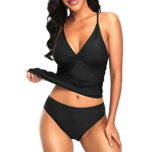 Holipick Tummy Control Two Piece Tankini Set Swimsuits for Women V Neck Tankini Top Bathing Suits with Swim Bottom