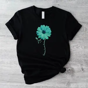 Ovarian Cancer Sunflower T-Shirt, Teal Ribbon Shirt, Cancer Fighter Tee, Ovarian Survivor Shirt, Ovarian Cancer Warrior Gift Tee, Support Short Sleeve, Radiation Therapy Tee