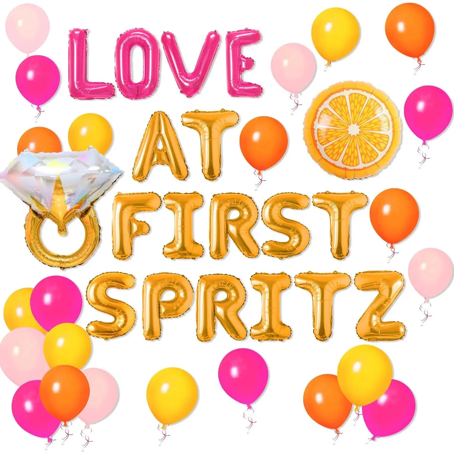 Festive Colorful Balloons Set - Orange Citrus Balloons with Backdrop, Love at First Spritz Themed Decor for Bachelorette Party & Bridal Shower