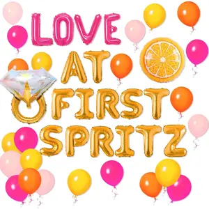 Festive Colorful Balloons Set - Orange Citrus Balloons with Backdrop, Love at First Spritz Themed Decor for Bachelorette Party & Bridal Shower