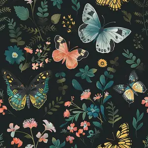 Vintage Illustration Self-Adhesive Wallpaper Roll, Butterfly and Floral Pattern Waterproof Wall Paper, Peel and Stick Removable Moisture Proof Decor