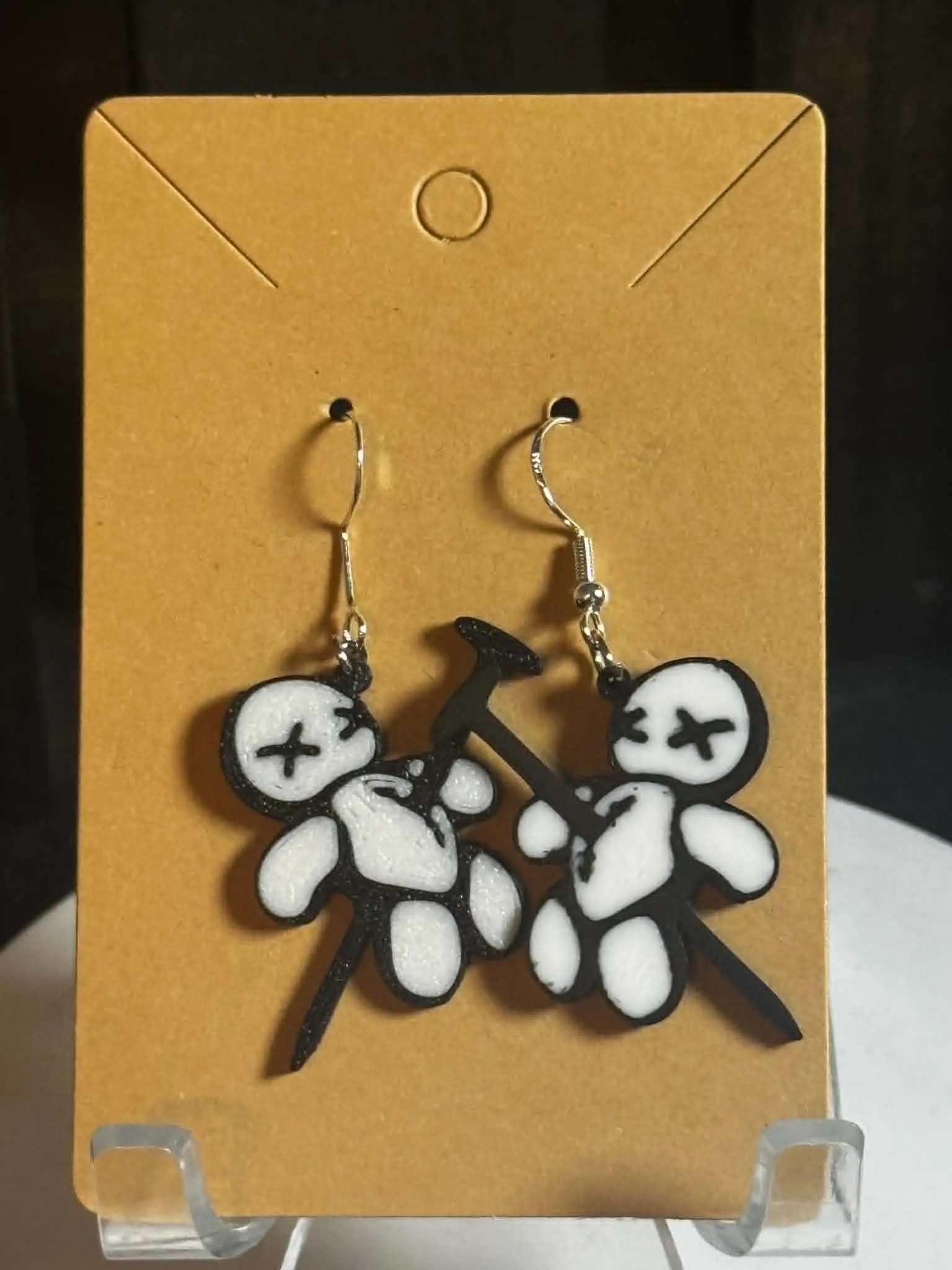 Handmade Voodoo Doll Earrings, Lightweight 3D-Printed Gothic Halloween Costume Jewelry