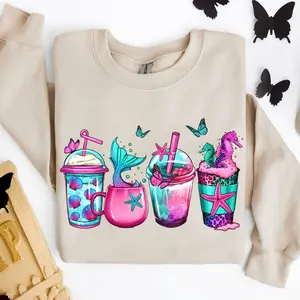 Mermaid Underwater Coffee Cups Sweatshirt, Mermaid Coffee Cups Shirt, Sea Animals Sweatshirt