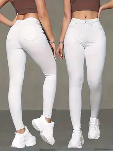 KCGH Plus Size High Waist White Pencil Jeans Women Fall New Arrival Stretch Slim Fit Butt Lifting Slimming Casual Versatile Daily Denim Pants
