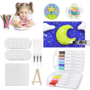 31 Pcs Magic Foam Painting Kit with 15 Textured Sheets 12 Acrylic Markers 3 Water Brushes for DIY Arts Crafts Gifts