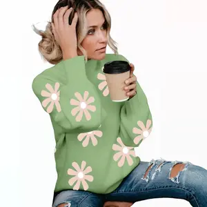 Christmas women's sweater fashionable long sleeved high neck pullover lantern knitted sweater top oversized sweater casual women's plaid comfortable dress flowerRAIMENTRY