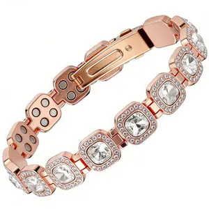 City Fashion Pure Copper Bracelet for Women 4X Ultra Strength 3800 Gauss Neodymium Magnets Austrian Cut Crystals Adjustable Gift SpringStatements