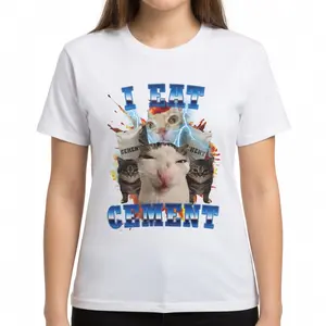 I Eat Cement Funny Cat T-Shirt,  Unisex Unhinged Meme Graphic Tee, Stupid Humor & Ugly Shirt Aesthetic Short Sleeve Apparel, Sarcastic Cringe Cat Lover Gift Fashion Top, Viral Trendy Irony Streetwear Shirt