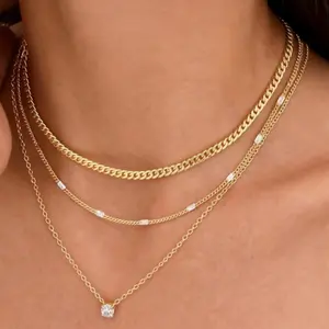Dainty Layered Shiny Sparkling Necklace with Sparkling Pendant - Minimalist Everyday Costume Jewelry, Perfect Gift for Her, Shiny Sparkling Necklaces