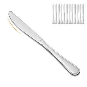 12 Pcs Dinner Knives Stainless Steel Flatware Knife Set 8-Inch Dishwasher Safe Tableware Knives Modern Cutlery Dessert Knives Kitchen Serving Utensils for Home Hotel Silver