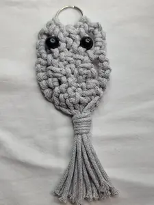 Handmade Macramé Owl Keychain - Gray