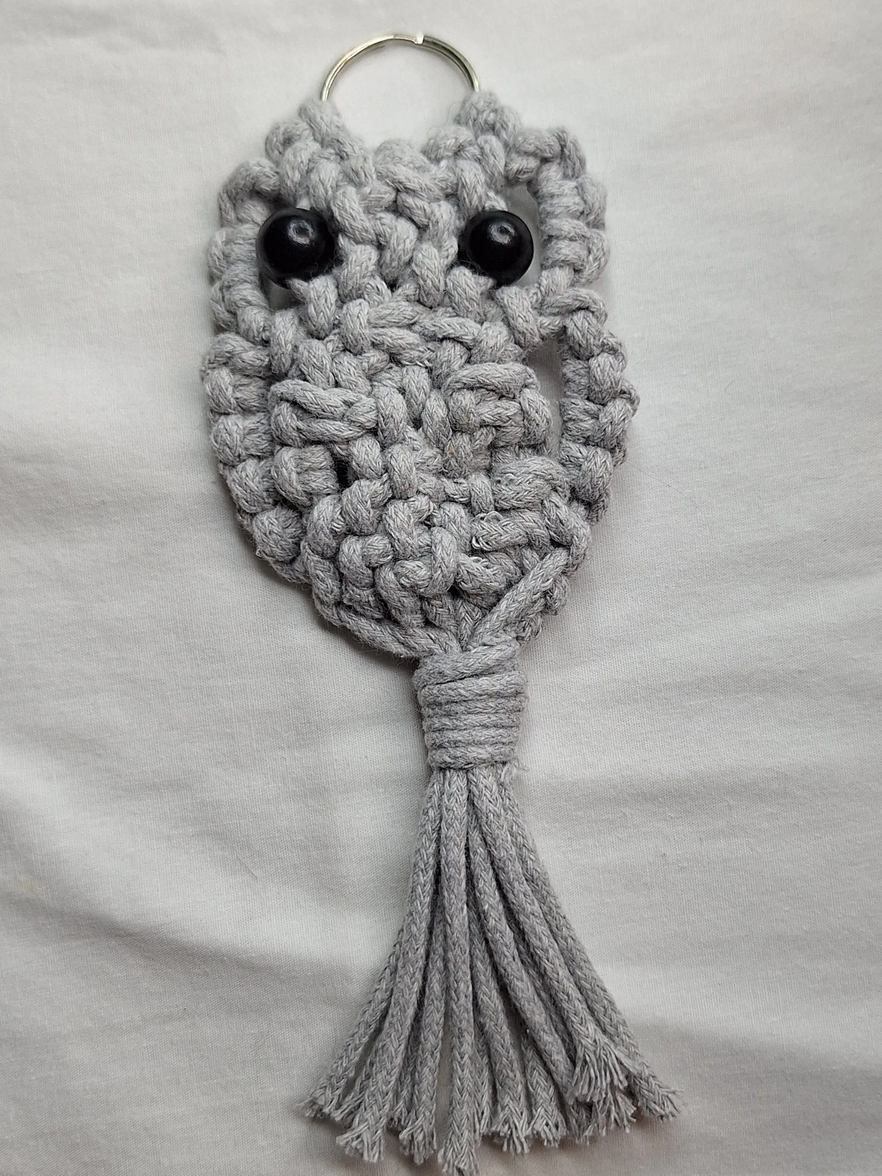 Handmade Macramé Owl Keychain - Gray