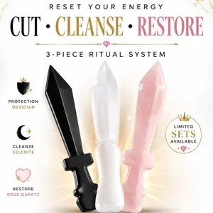 Energy Ritual Blades Rose Quartz Selenite & Obsidian Athame Hand Carved Crystal Tool for Energy Clearing Protection & Emotional Release energy crystal Natural
