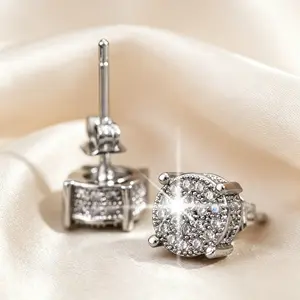 Sparkling Round Zircon Stud Earrings Unisex Casual Party Daily Fashion Ear Accessories