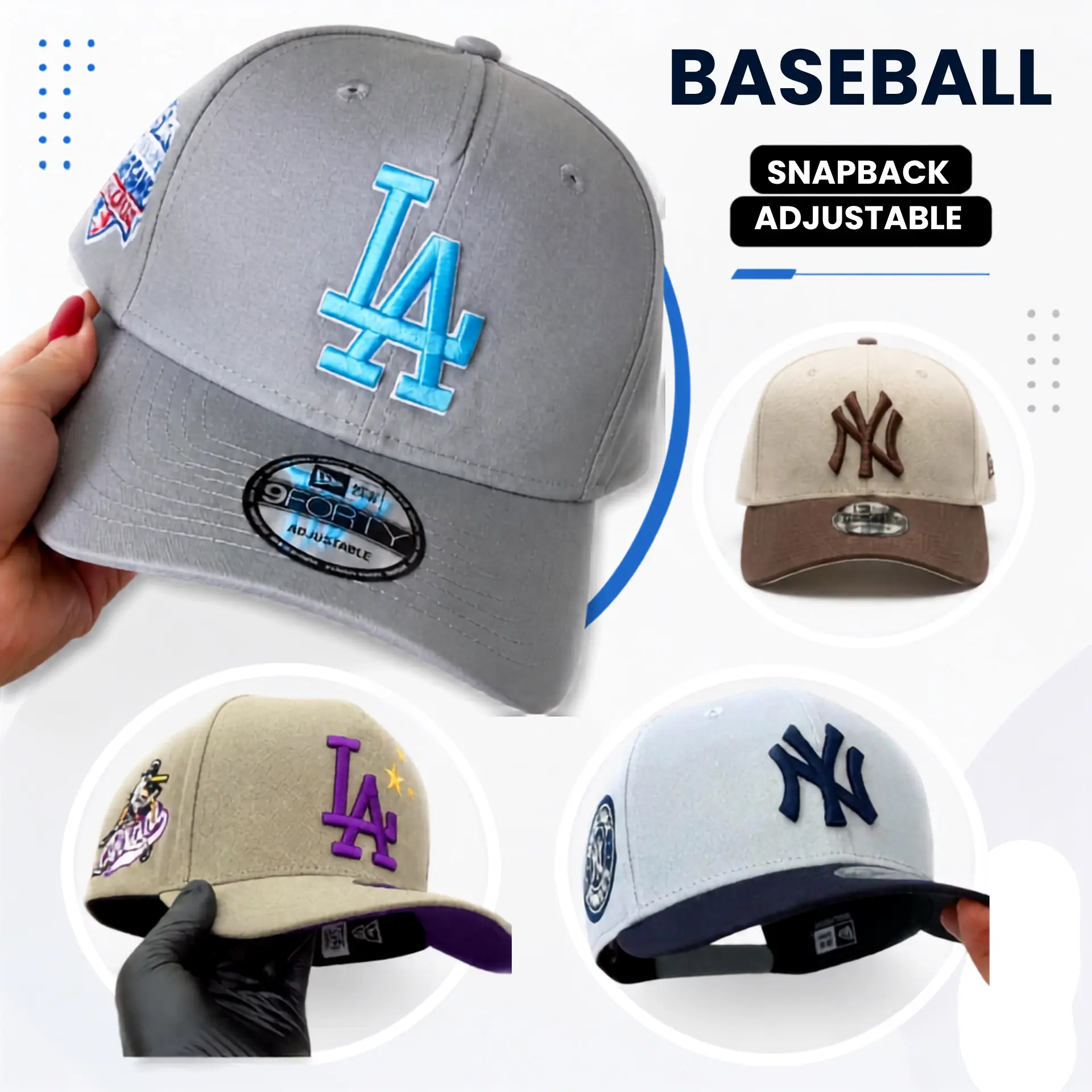 New Era MLB LA Dodgers NY Yankees Premium Streetwear Baseball Cap – 9FORTY Adjustable 59FIFTY Fitted Snapback Hat, Embroidered Side Patch, Gorras de Béisbol para Hombre y Mujer, Urban Fashion, Vintage Baseball Style, Collector Look
