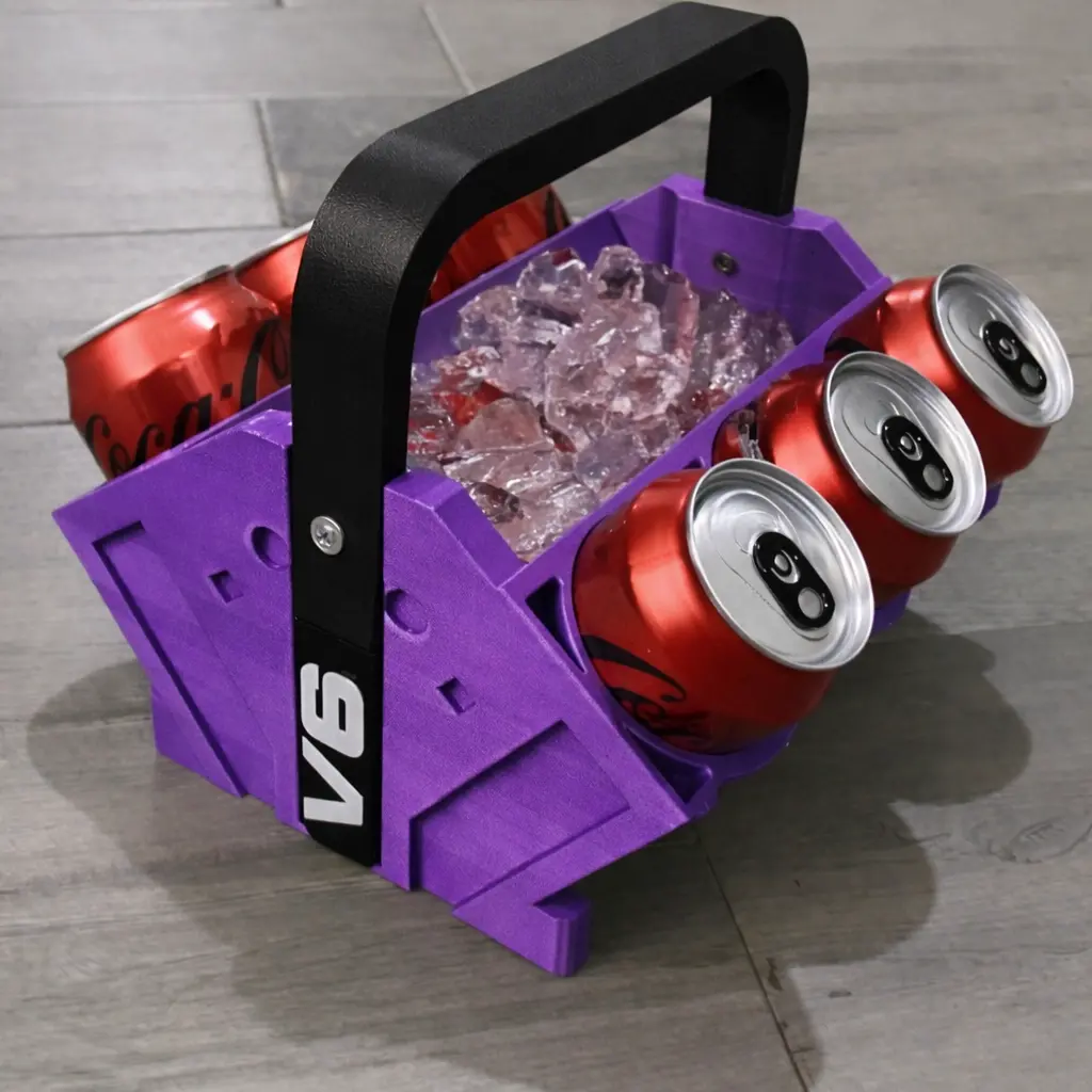 3D Printed Engine Block Can Cooler, V4, V6, V8 & V12 Beverage Holder for Car Enthusiasts, for Outdoor Parties & BBQs, Central Ice Compartment, 6 Cans, Camping, Food & Beverage, V-Type, Outdoor Events, Multi-Size