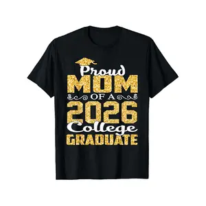Men's Oversized Round Neck Short-Sleeve T-Shirt - Casual Vintage Print Top, Sparkly Proud Mom Design, Ideal Gift for 2026 Graduates' Moms