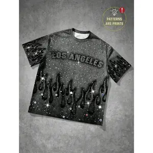 Men's Casual Loose Fit Round Neck Short Sleeve T-Shirt, Daily Wear For Summer Glitter Tshirt Rhinestone Shirt Flame Tshirt Los Angeles T Shirt Fabric Menswear graphic tee shirts men good graphic tees men's graphic tees funny tshirt trendy t-shirts