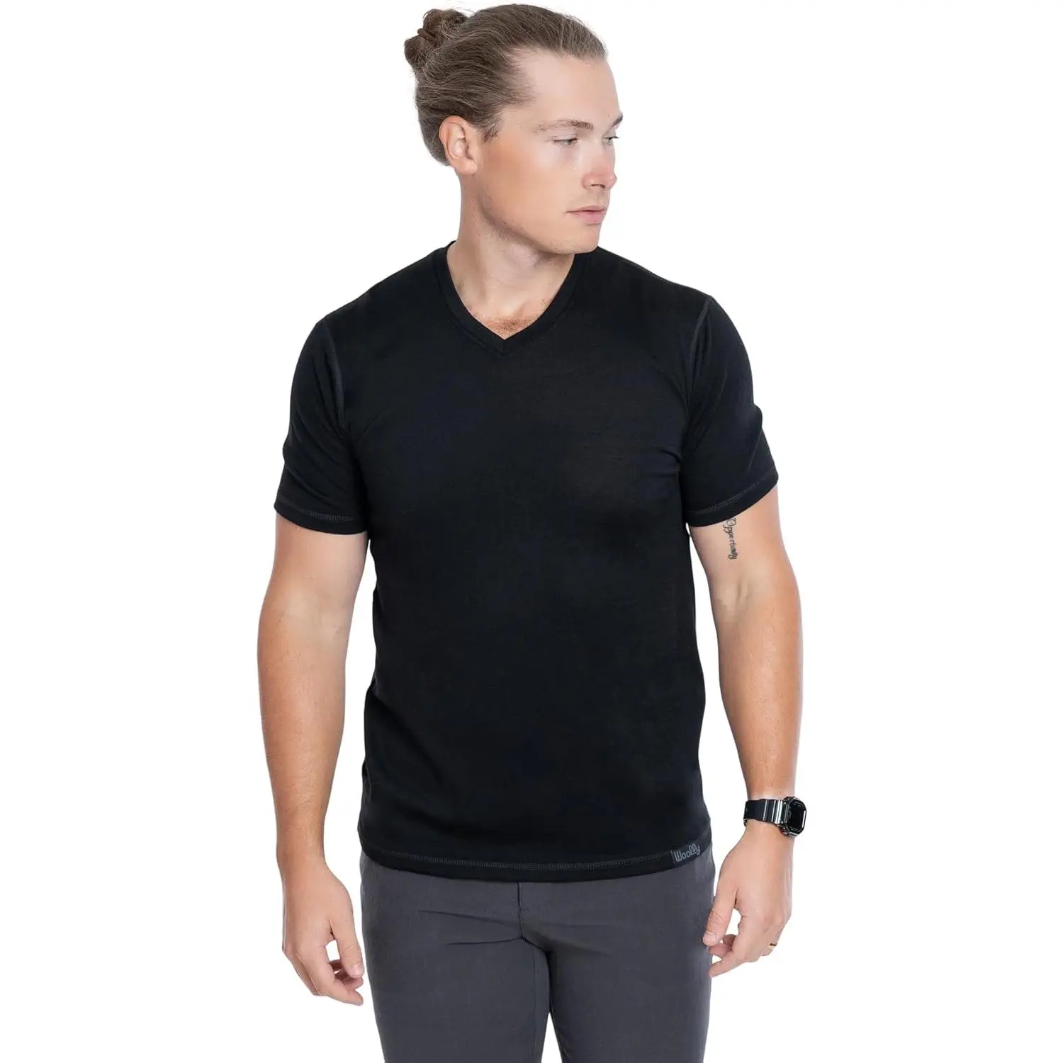 Men's 100% Merino Wool T-Shirt, RWS Certified Short Sleeve Crew Neck - Wrinkle & Odor Resistant Menswear for All Day Wear, Breathable, Fabric, Tshirt, Black, Salmon