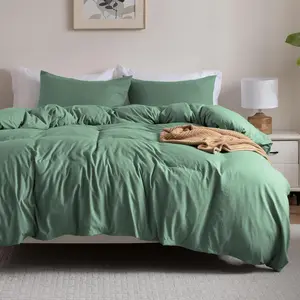 Washed Granite Green Duvet Cover Set King Size, 3 Piece Prewashed Microfiber Cotton-Like Bedding Set, Duvet Cover 104x90 with Button Closure, 2 Pillow Shams for All Seasons,Comforter Not Included