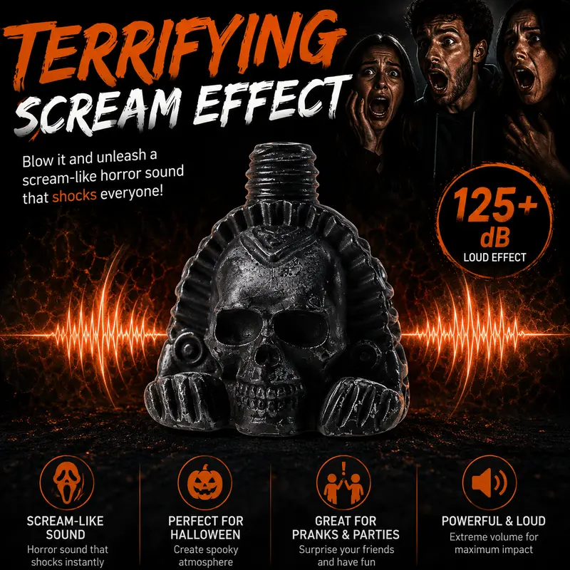 125+ dB Aztec-Inspired Skull Whistle | Terrifying Scream Sound Effect, Easy Blow Halloween Prank Whistle for Parties, Scary Fun & Horror Effects