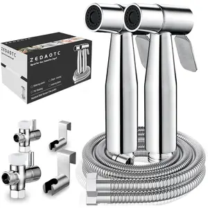 Handheld Bidet Sprayer for Toilet - Stainless Steel Portable Bathroom Bidet Jet Sprayer Set with Water Pressure Control - Cloth Diaper Sprayer for Baby Feminine Wash, Wall or Toilet Mount (2pcs)