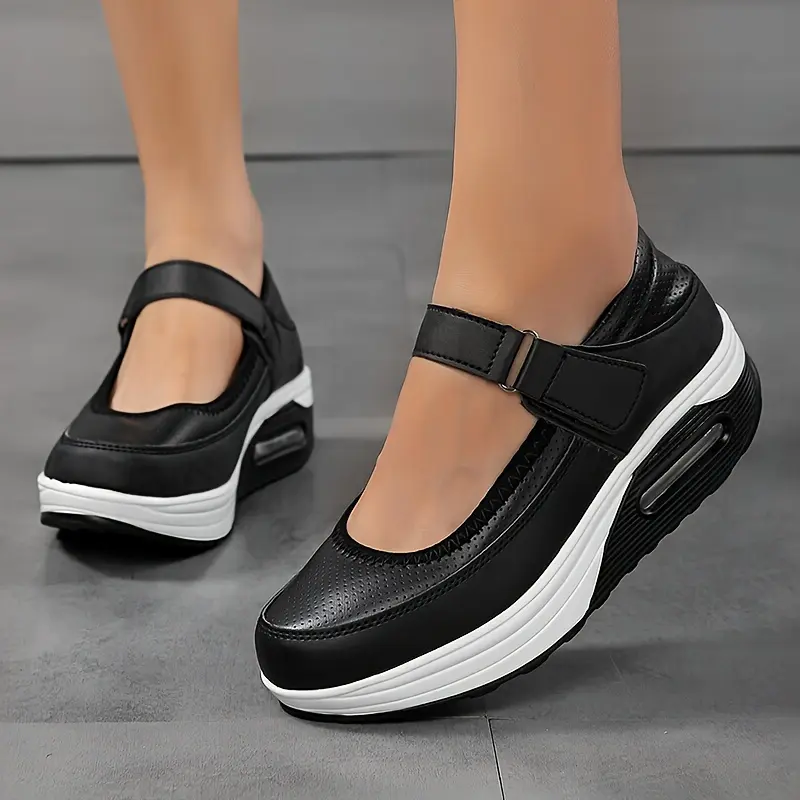 Women's Basic PU Leather & Fabric Nurse Shoes, Slip-On Medical Work Clogs with Breathable Air Cushion Sole, Non-Slip for All Seasons, Low Top