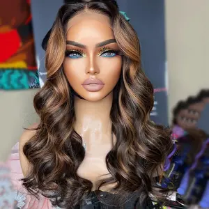 Ombre Lace Front Wig Human Hair 180 Density 13X4 Highlight Body Wave Lace Front Wig Human Hair Pre Plucked With Baby Hair Glueless HD Lace Frontal Wig for Women 1B/30 Colored Wig