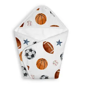 Sweet Jojo Designs Hooded Baby Towels (Sports Theme) for Boys, Toddler Bath Towel - Infant Bathing Supplies, Newborn Essentials Must Haves (Watercolor, Vintage, Sport Themed, Soccer Balls, Football)