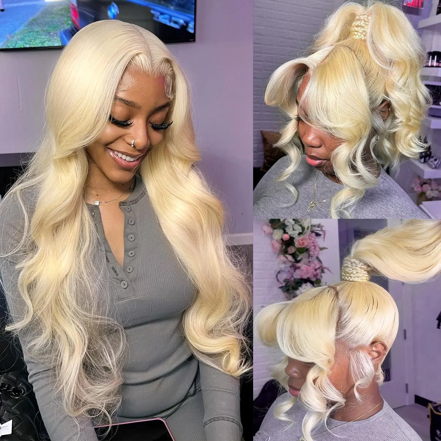 Women's 613 13x6 HD Transparent Lace Front Human Hair Wig, 180% Density Body Wave Blonde, Pre-Plucked Hairline, Glueless Cap, Everyday Wear Human Hair Wigs